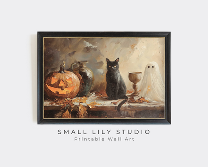 Halloween Pumpkin, Black Cat and Ghost Printable Wall Art