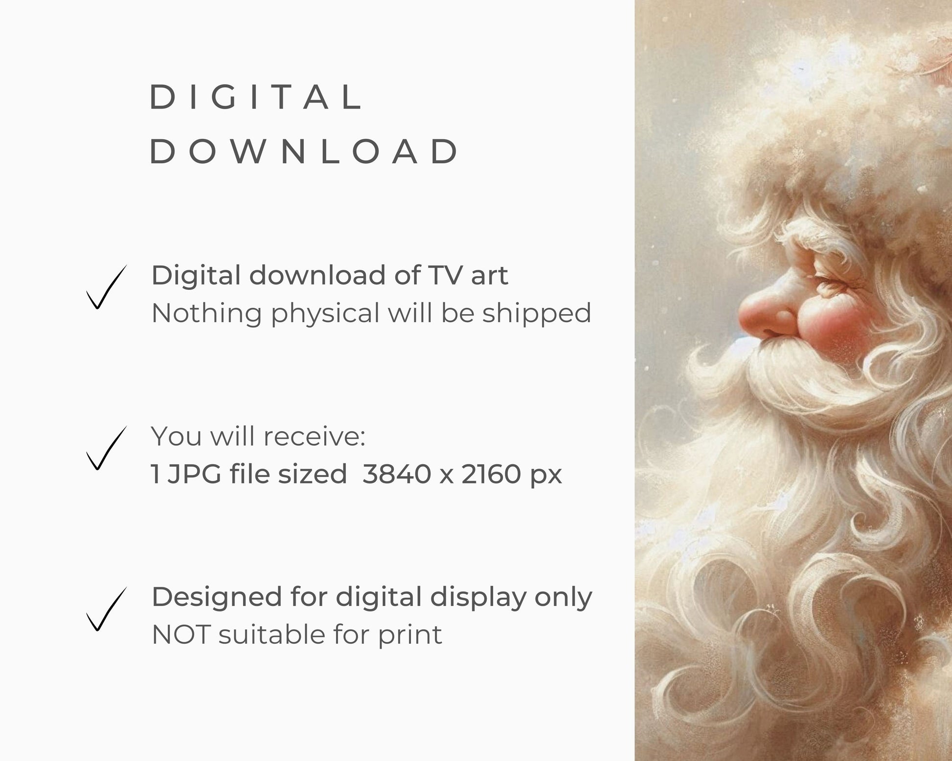 Neutral Santa Portrait Christmas Frame TV Art