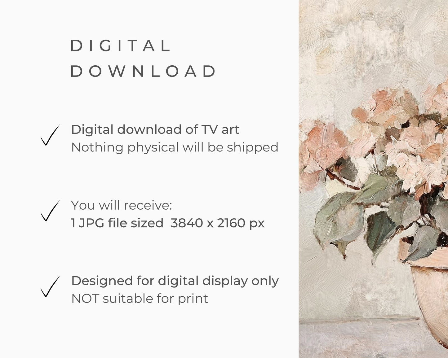 Pink Hydrangeas Still Life Frame TV Art