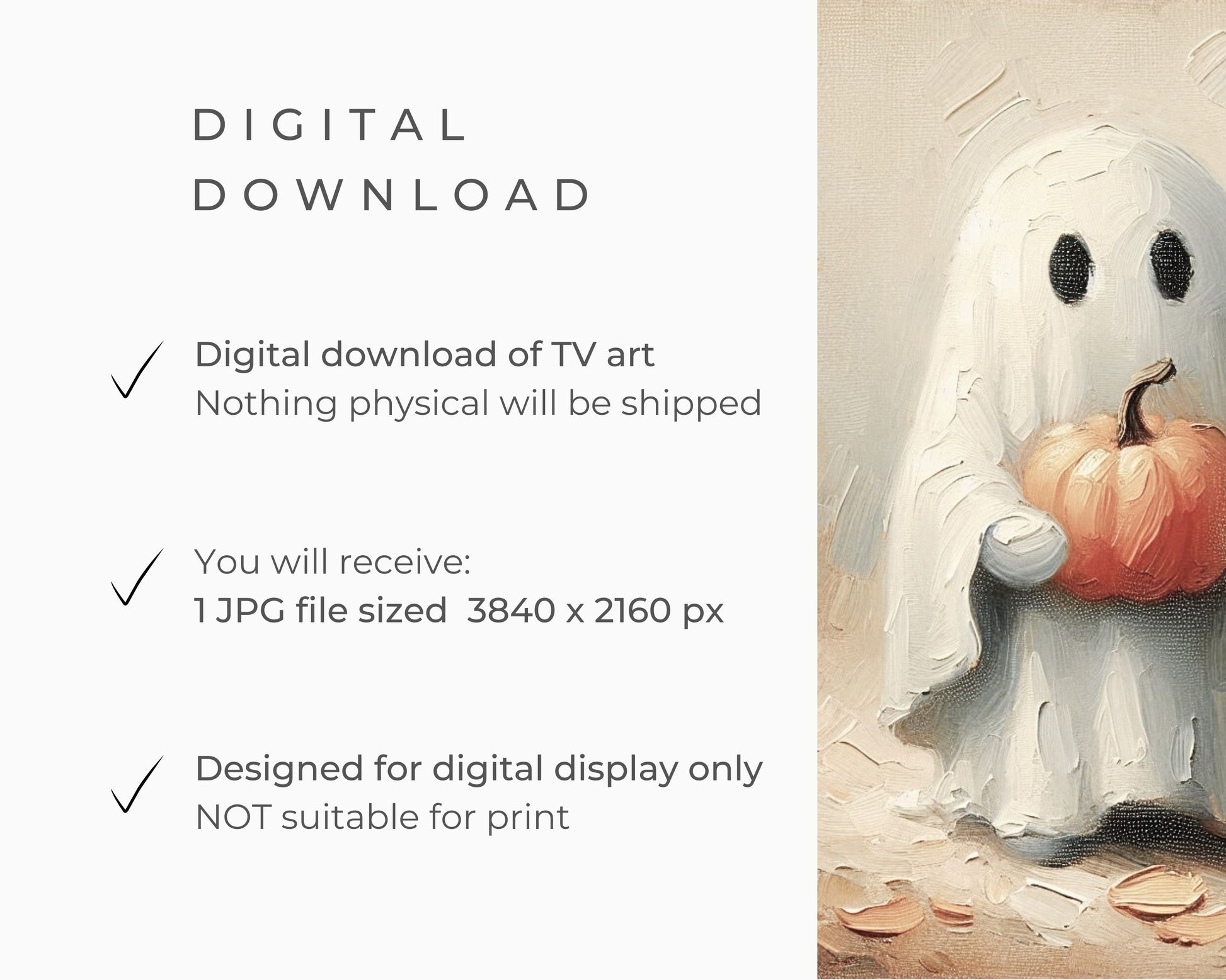 Cute Ghost Holding Pumpkin Halloween Frame TV Art