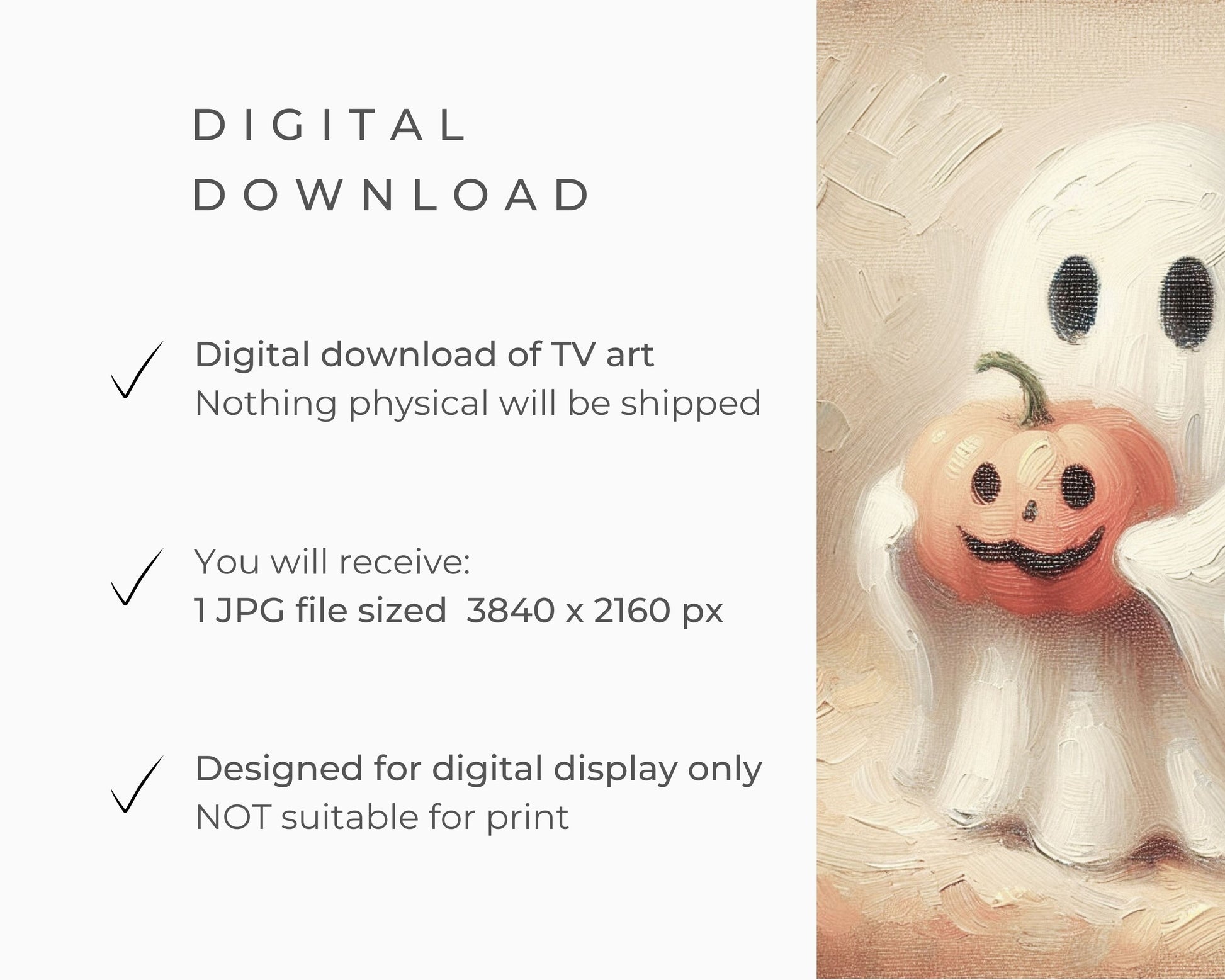 Halloween Ghost Holding Pumpkin Frame TV Art