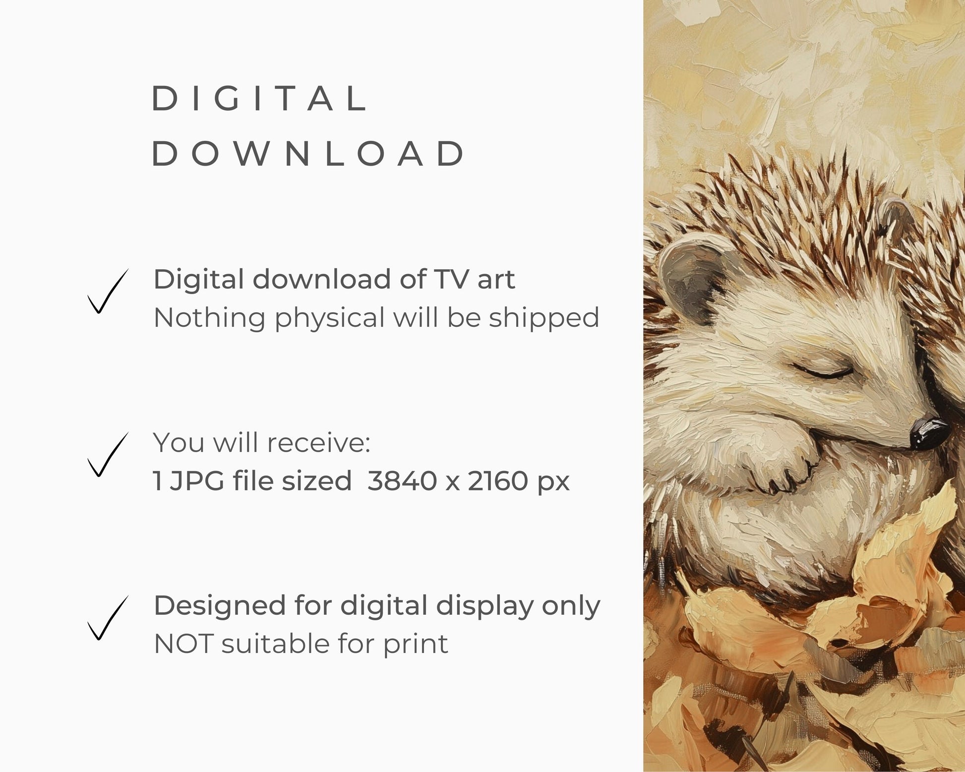 Hedgehog Couple Sleeping in Fall Leaves Frame TV Art