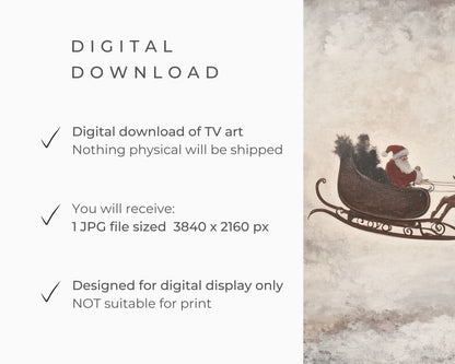 Santa's Sleigh and Reindeer Christmas Frame TV Art