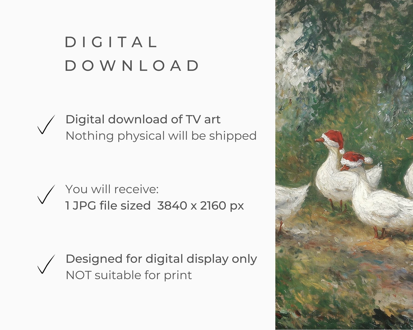 Christmas Geese in Santa Hats Frame TV Art