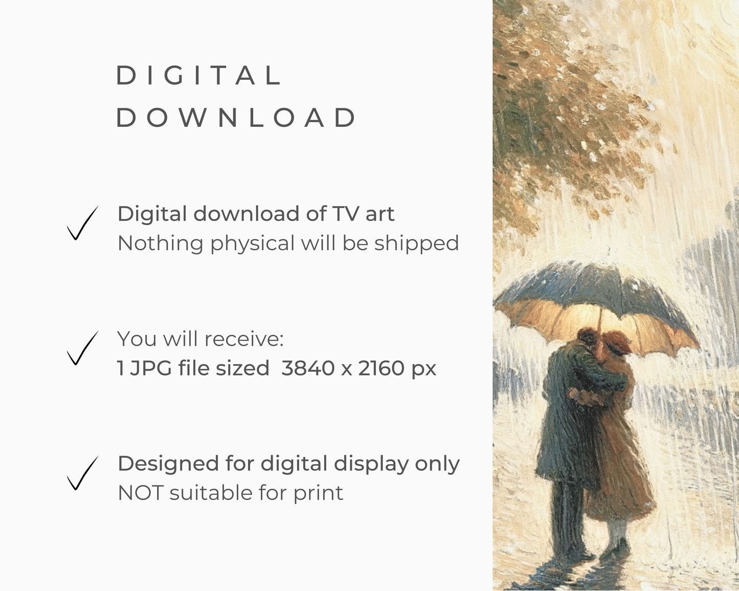 Romantic Couple In Rain Under Umbrella Frame TV Art