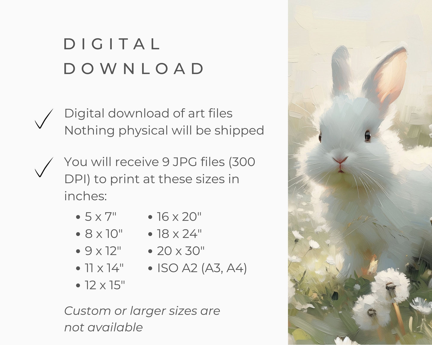 White Bunny in Dandelions Printable Wall Art