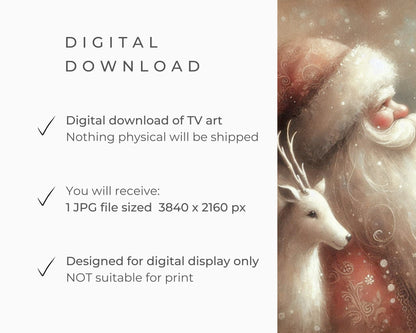 Santa and Deer Whimsical Christmas Frame TV Art