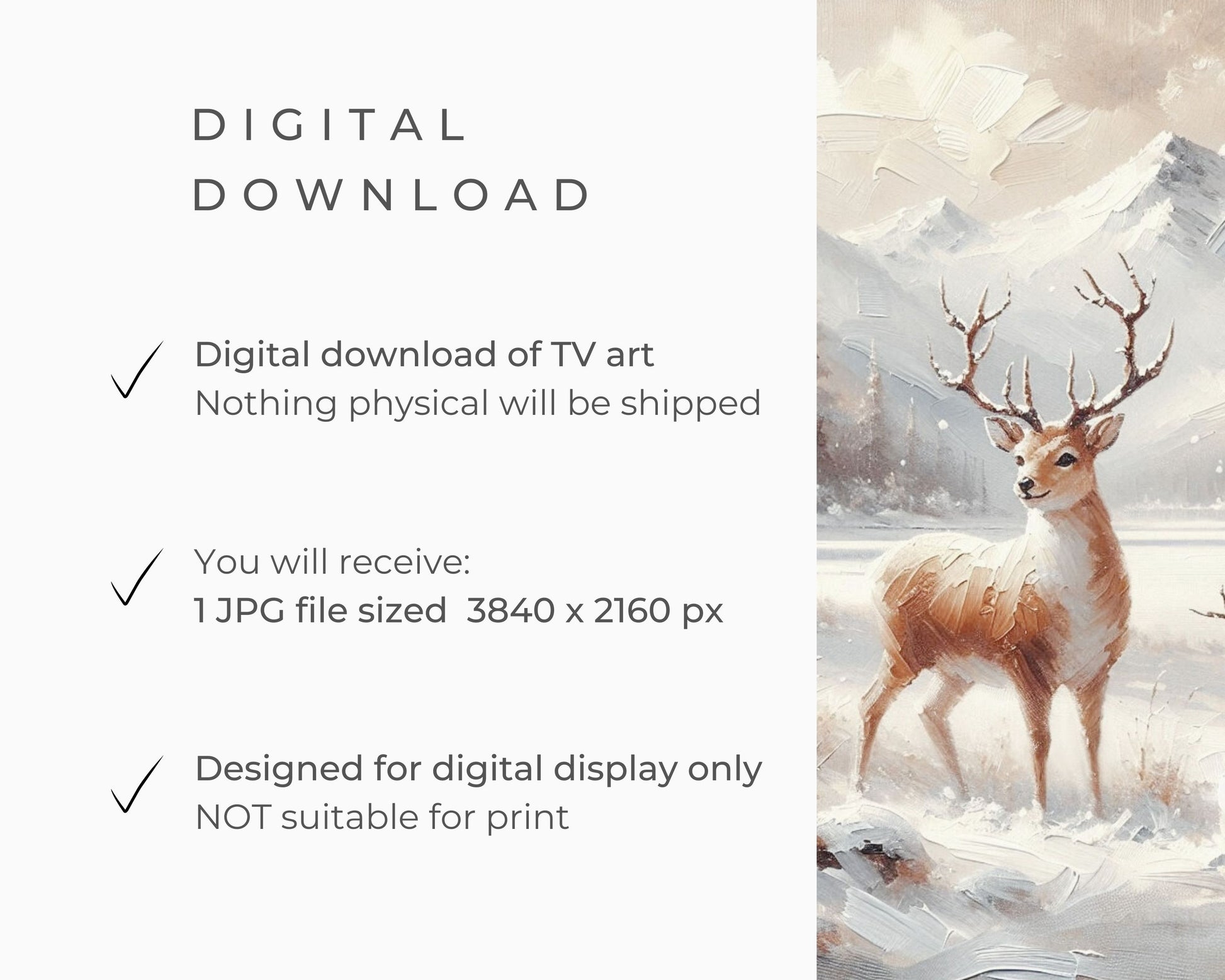 Snowman and Deer in Winter Landscape Frame TV Art