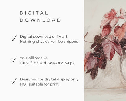 Red Fall Botanical Sketch Frame TV Art