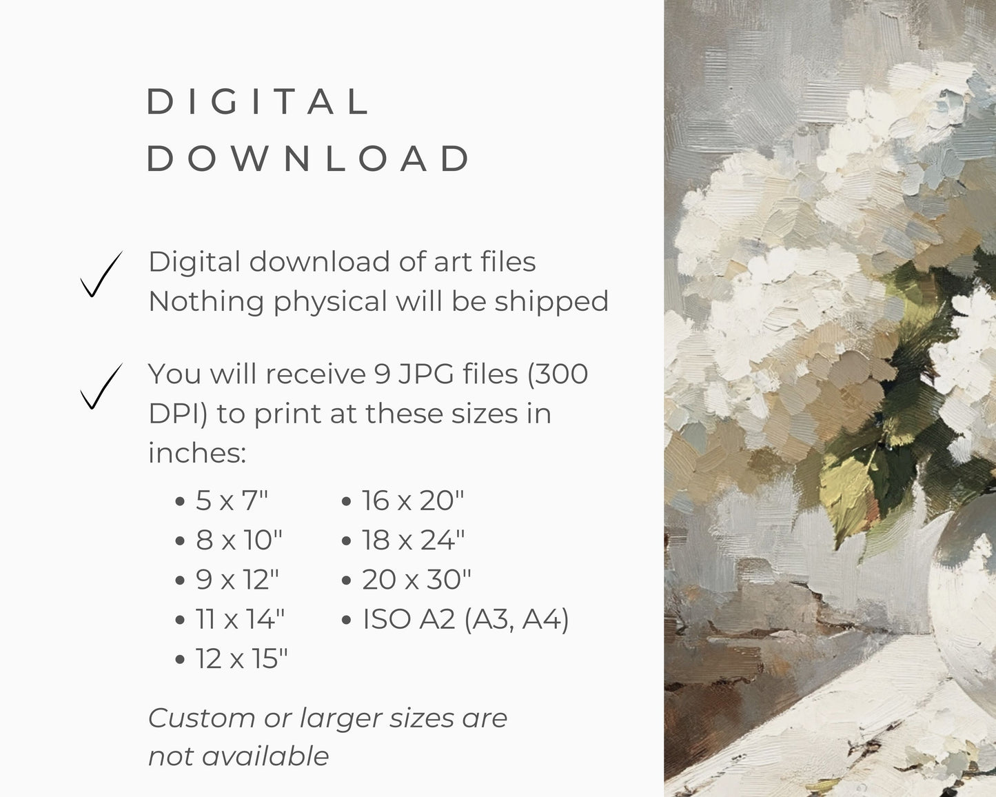 White Hydrangeas Still Life Printable Wall Art