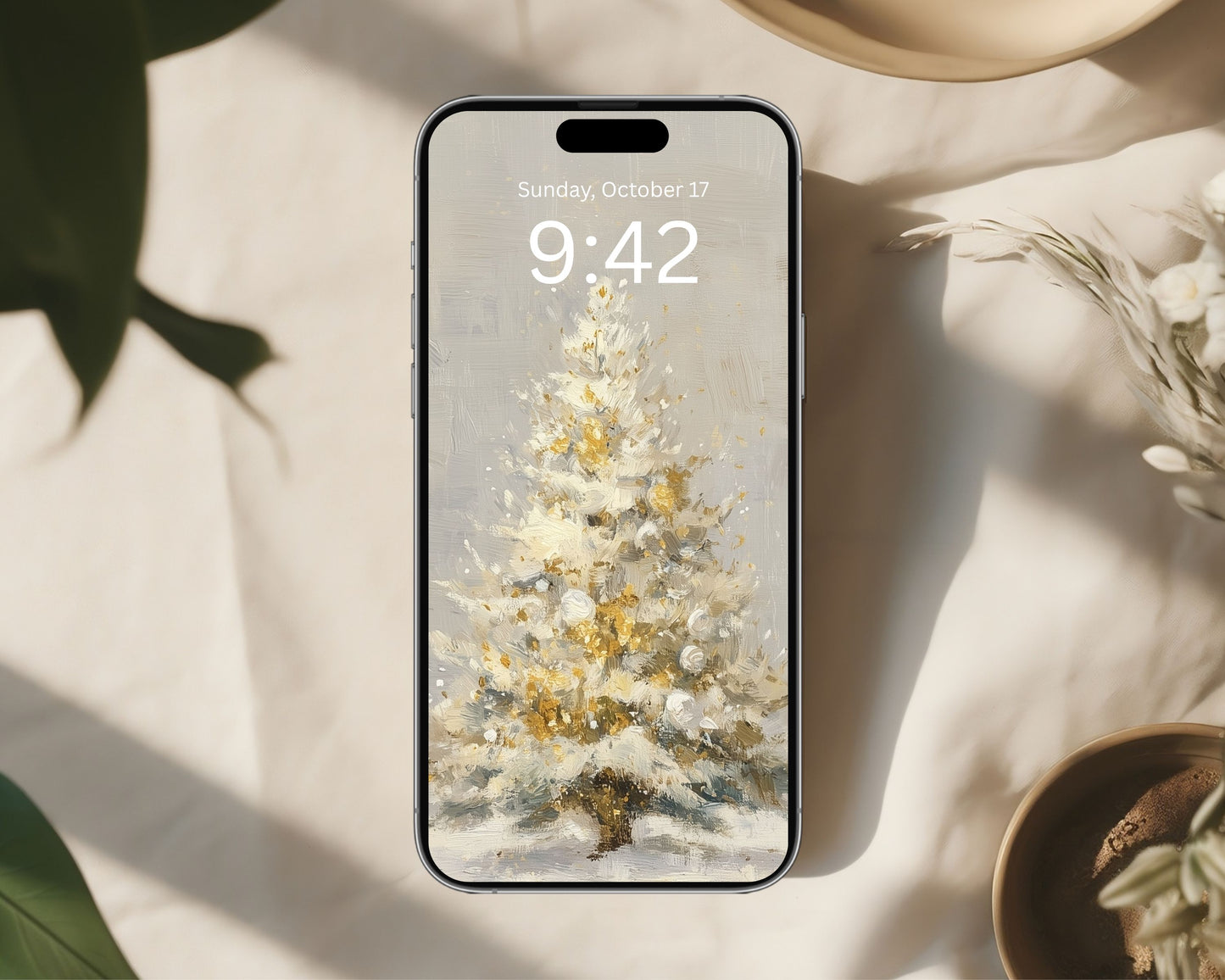 Gold Christmas Tree Phone Wallpaper