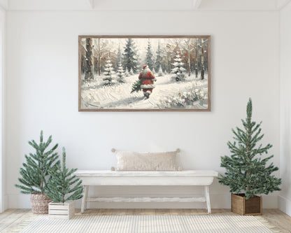 Santa Claus with Pine Tree Christmas Frame TV Art