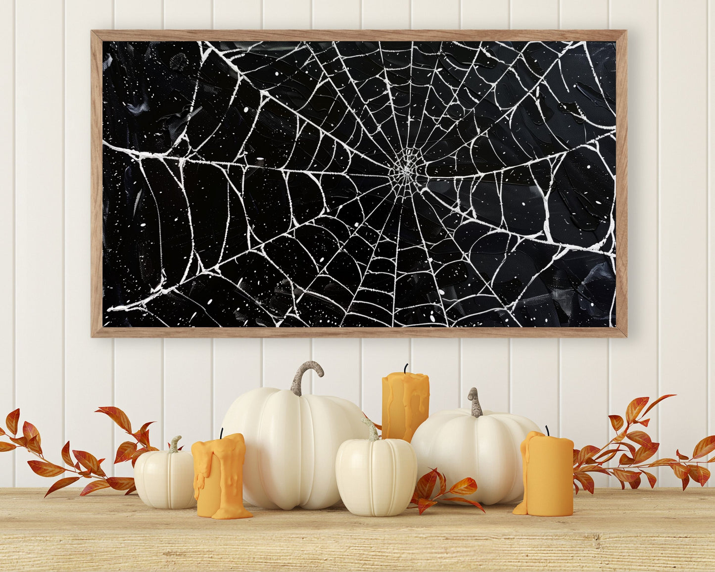 Black and White Spiderweb Halloween Frame TV Art