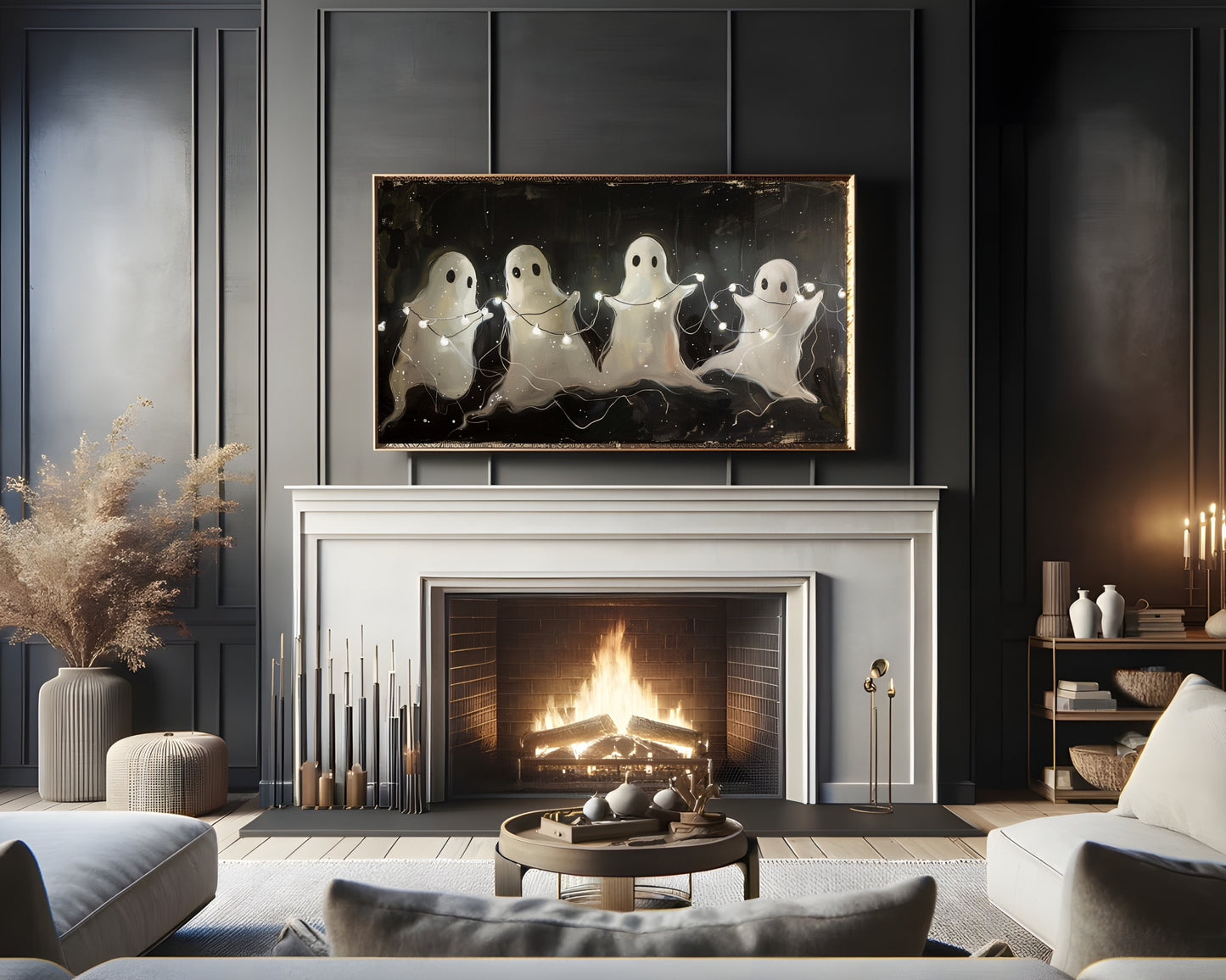 Halloween Ghosts Playing with Lights Frame TV Art