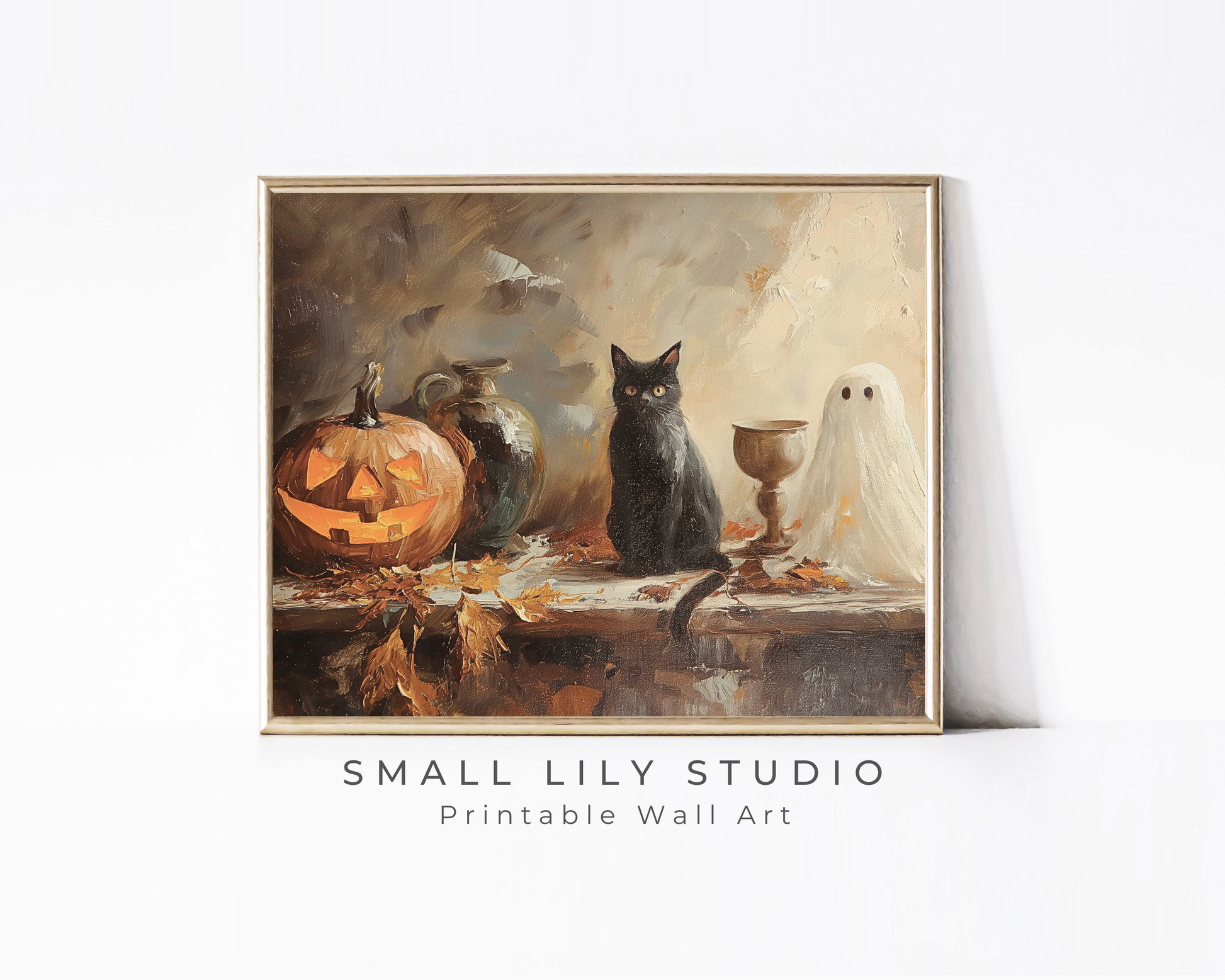 Halloween Pumpkin, Black Cat and Ghost Printable Wall Art