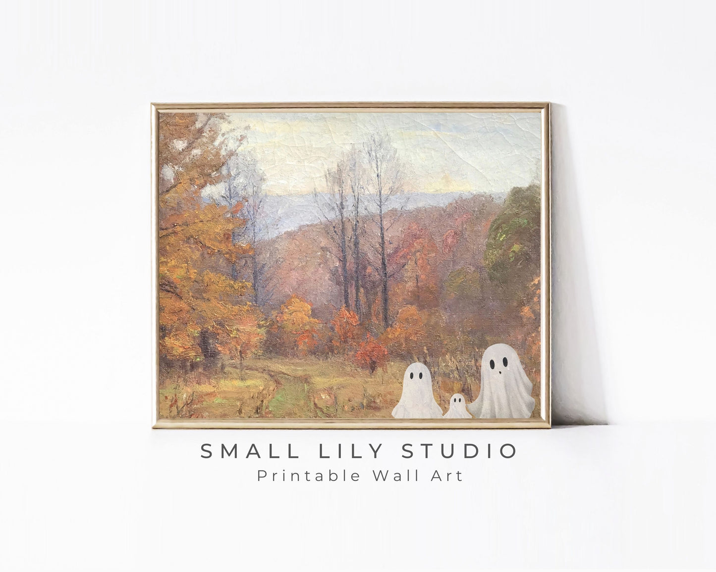 Halloween Ghost Family in Fall Landscape Printable Wall Art