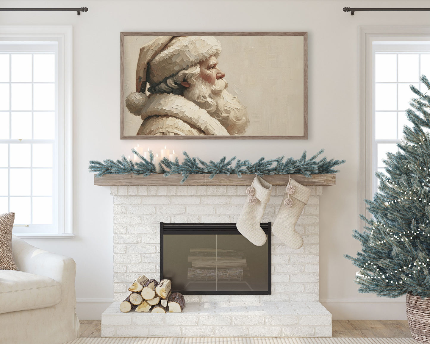 Neutral Santa Portrait Frame TV Art