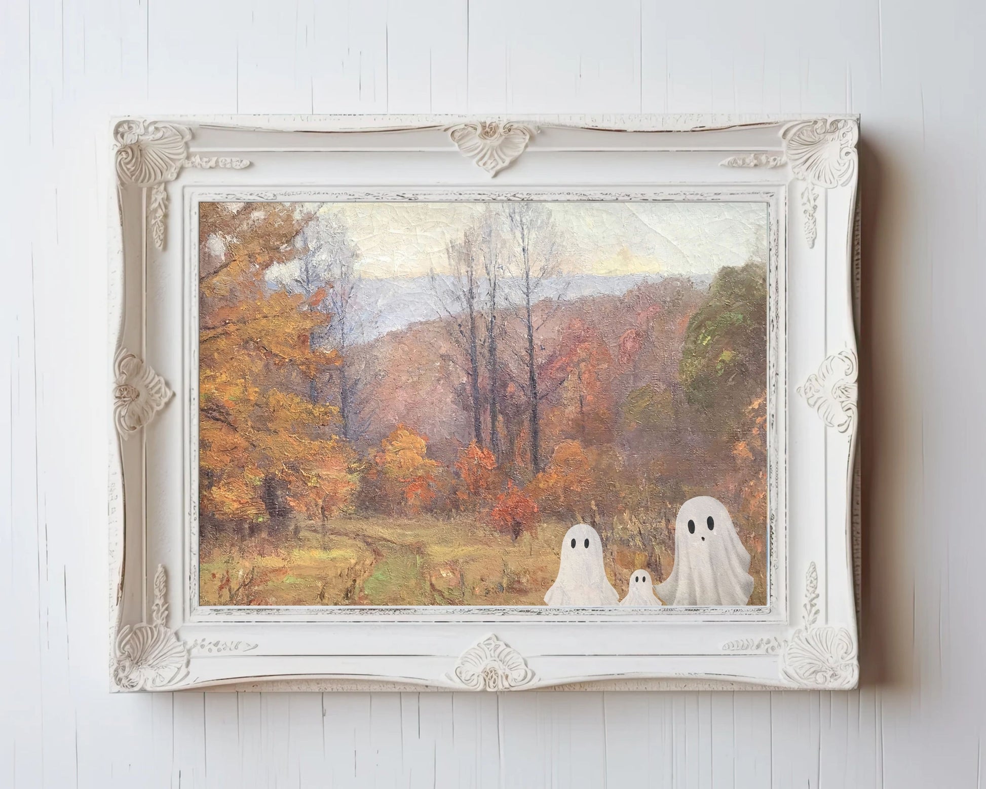 Halloween Ghost Family in Fall Landscape Printable Wall Art