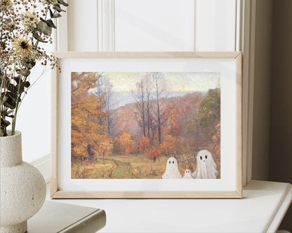 Halloween Ghost Family in Fall Landscape Printable Wall Art