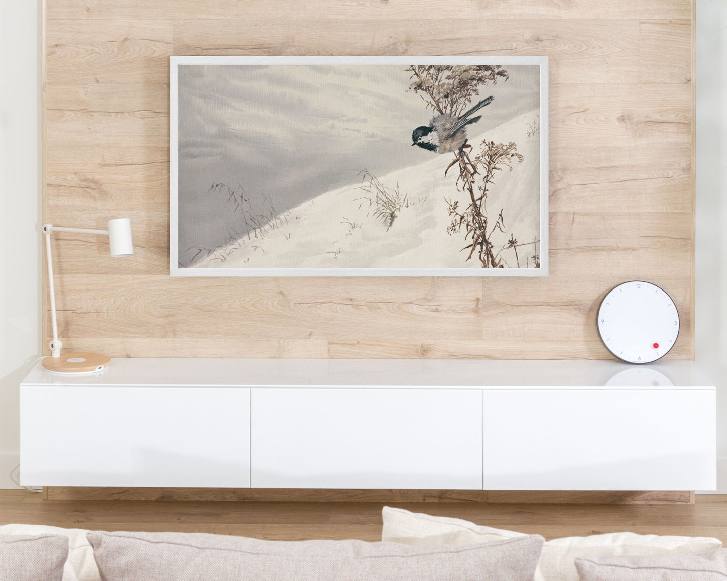 Neutral Winter Landscape with Bird Frame TV Art