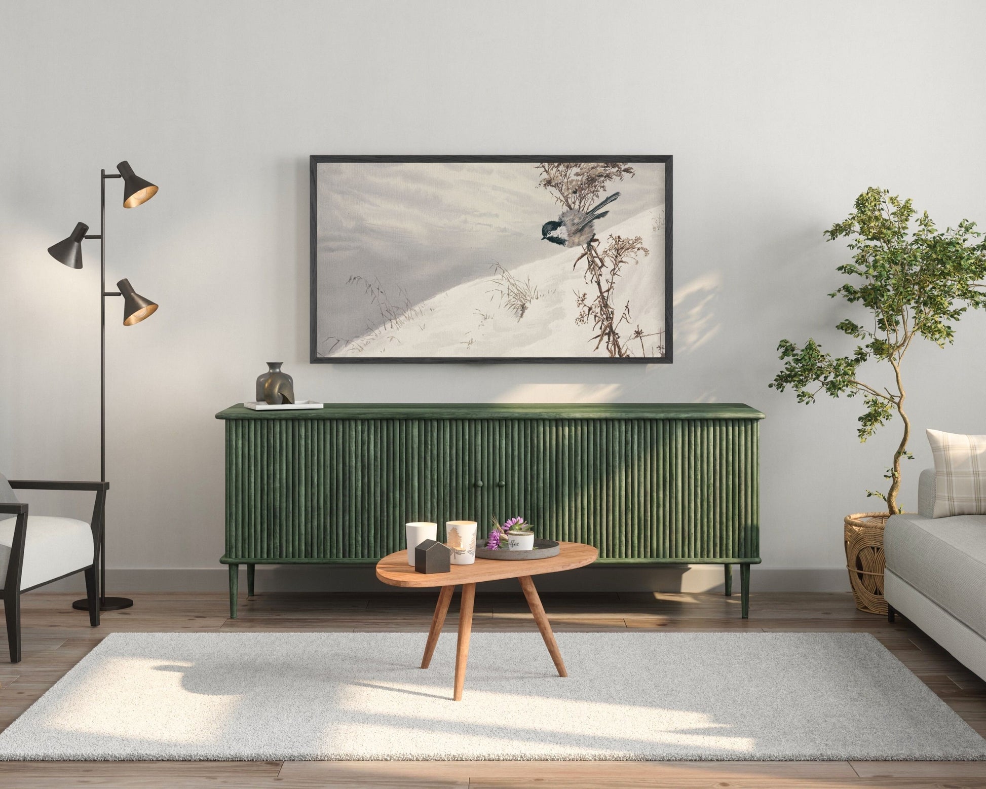 Neutral Winter Landscape with Bird Frame TV Art