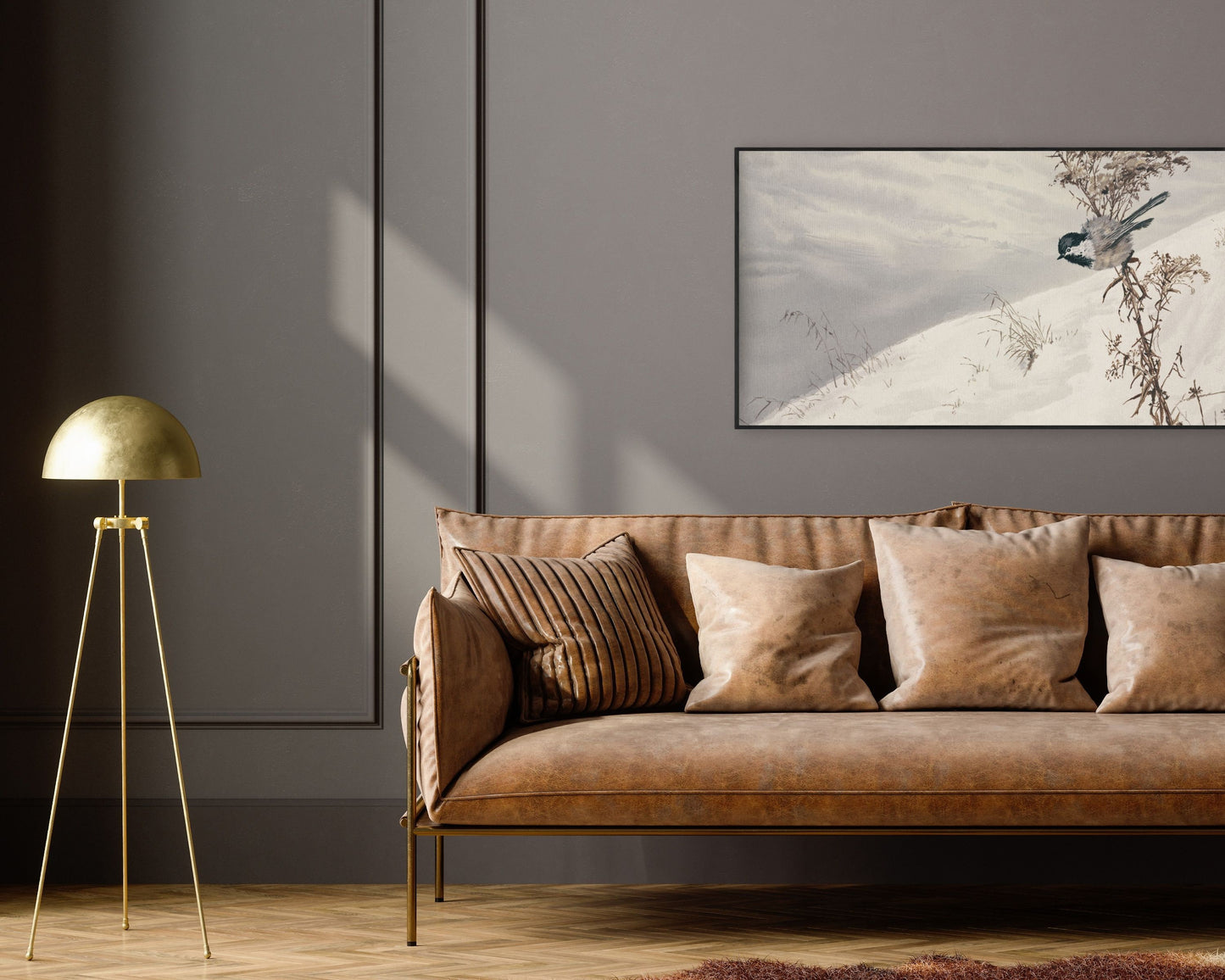Neutral Winter Landscape with Bird Frame TV Art