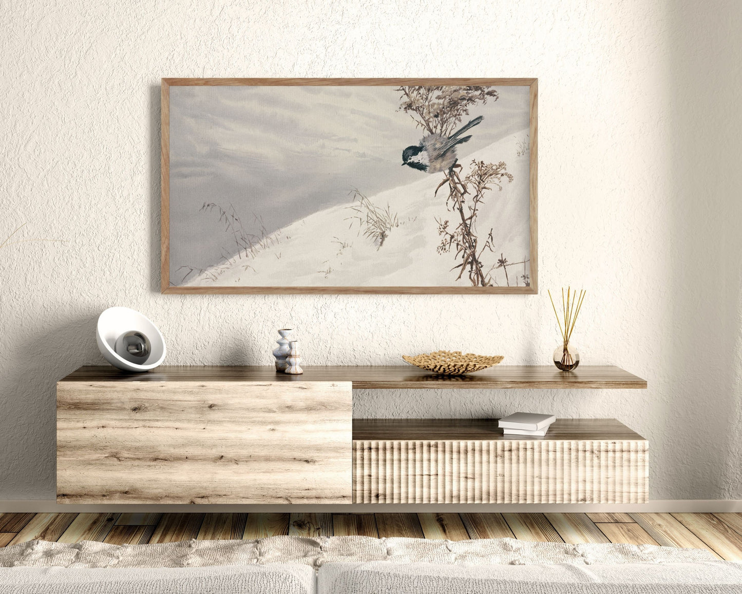 Neutral Winter Landscape with Bird Frame TV Art