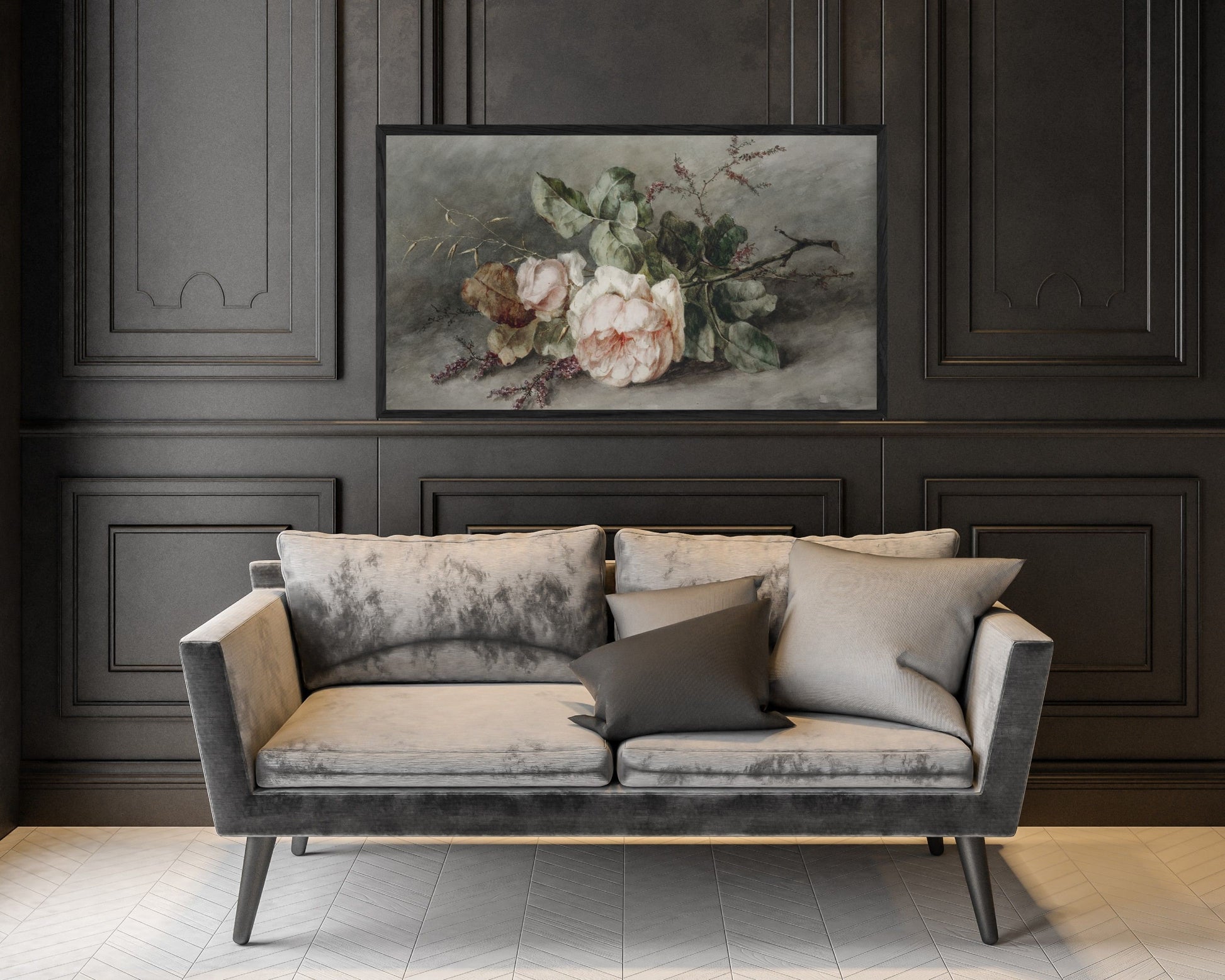 Vintage Moody Pink Flowers Frame TV Art