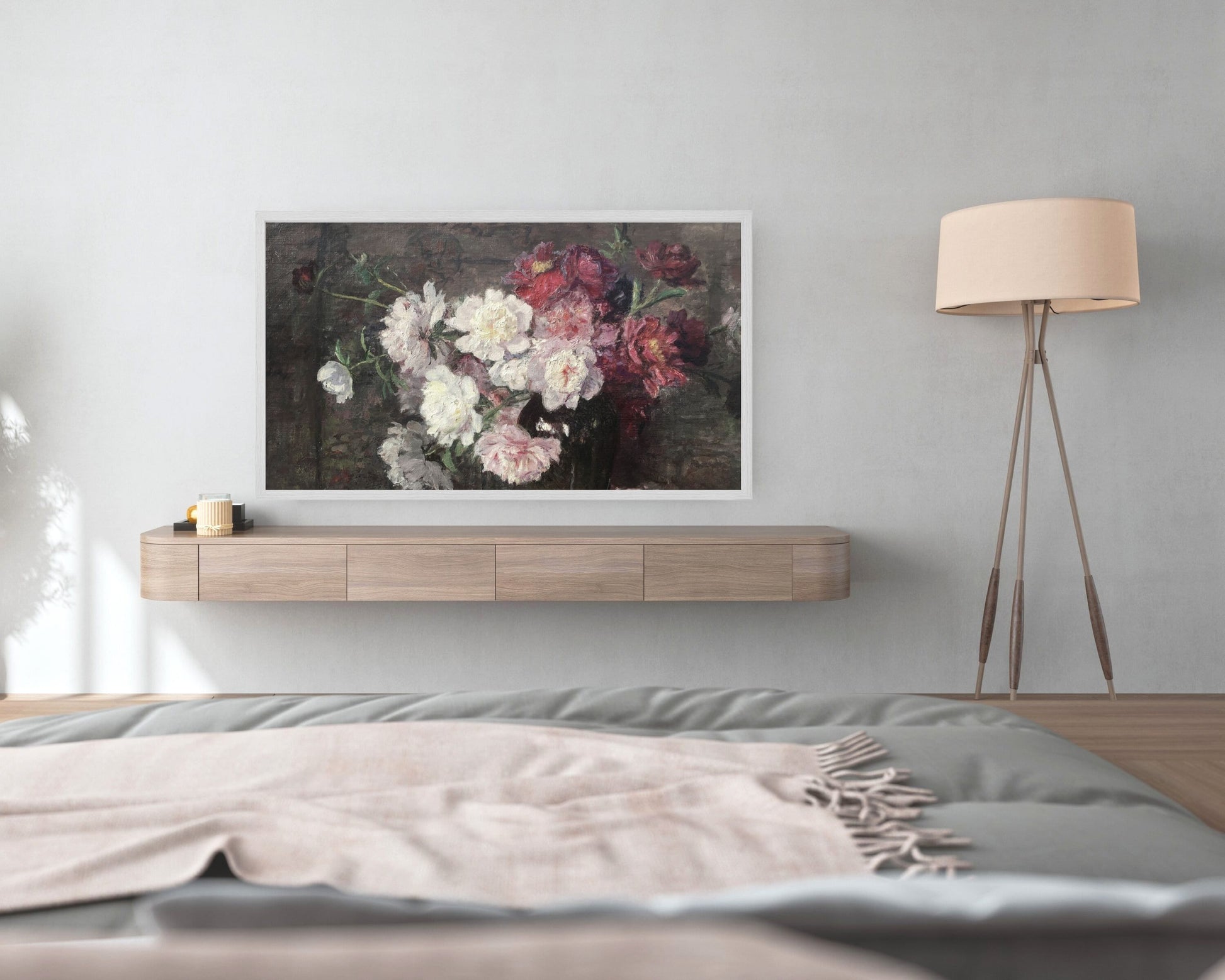 Vintage Pink Flowers Oil Painting Frame TV Art