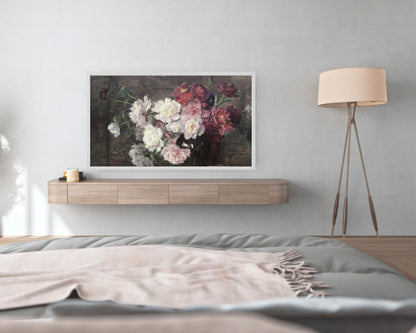 Vintage Pink Flowers Oil Painting Frame TV Art