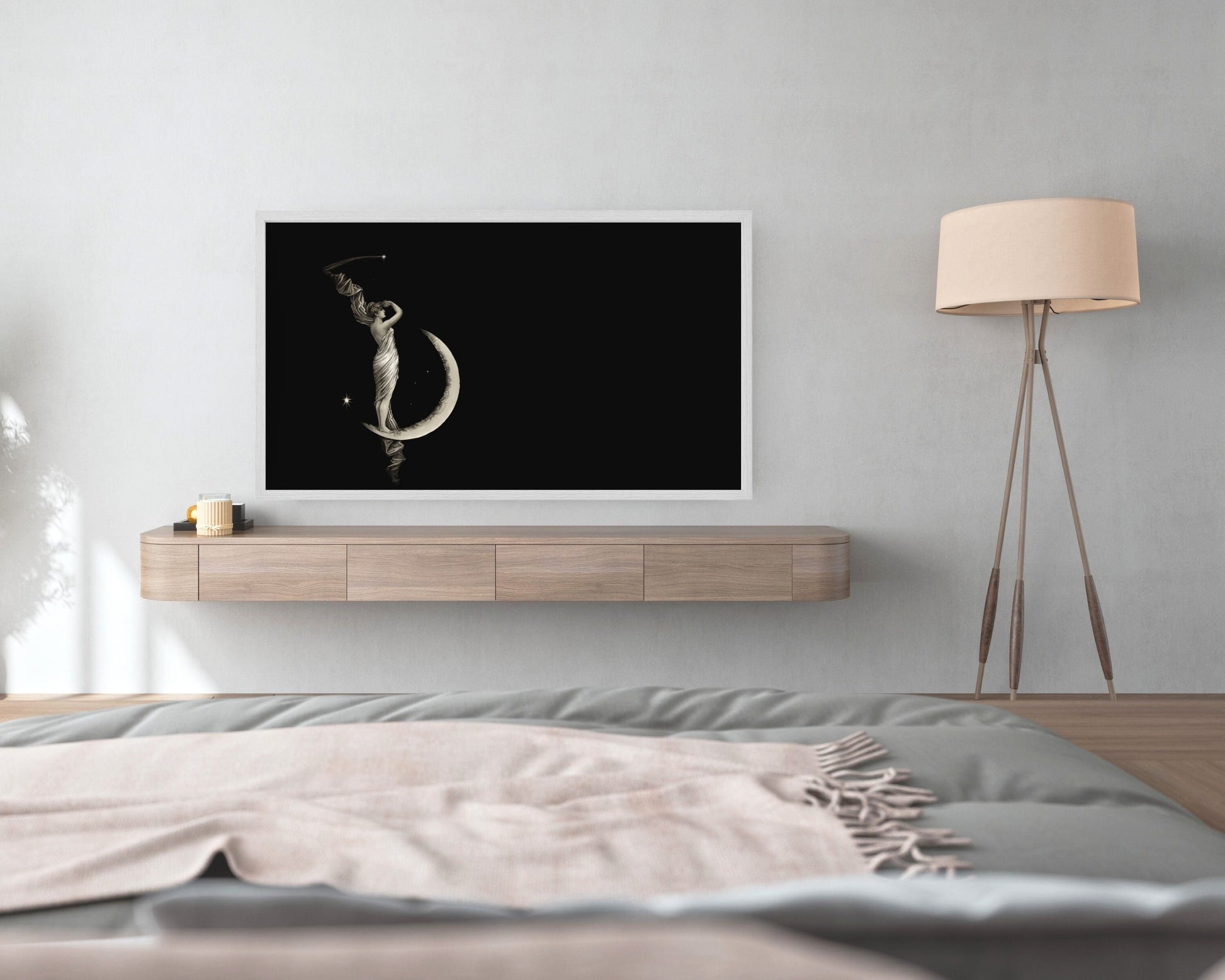 Monochromatic Crescent Moon Frame TV Art