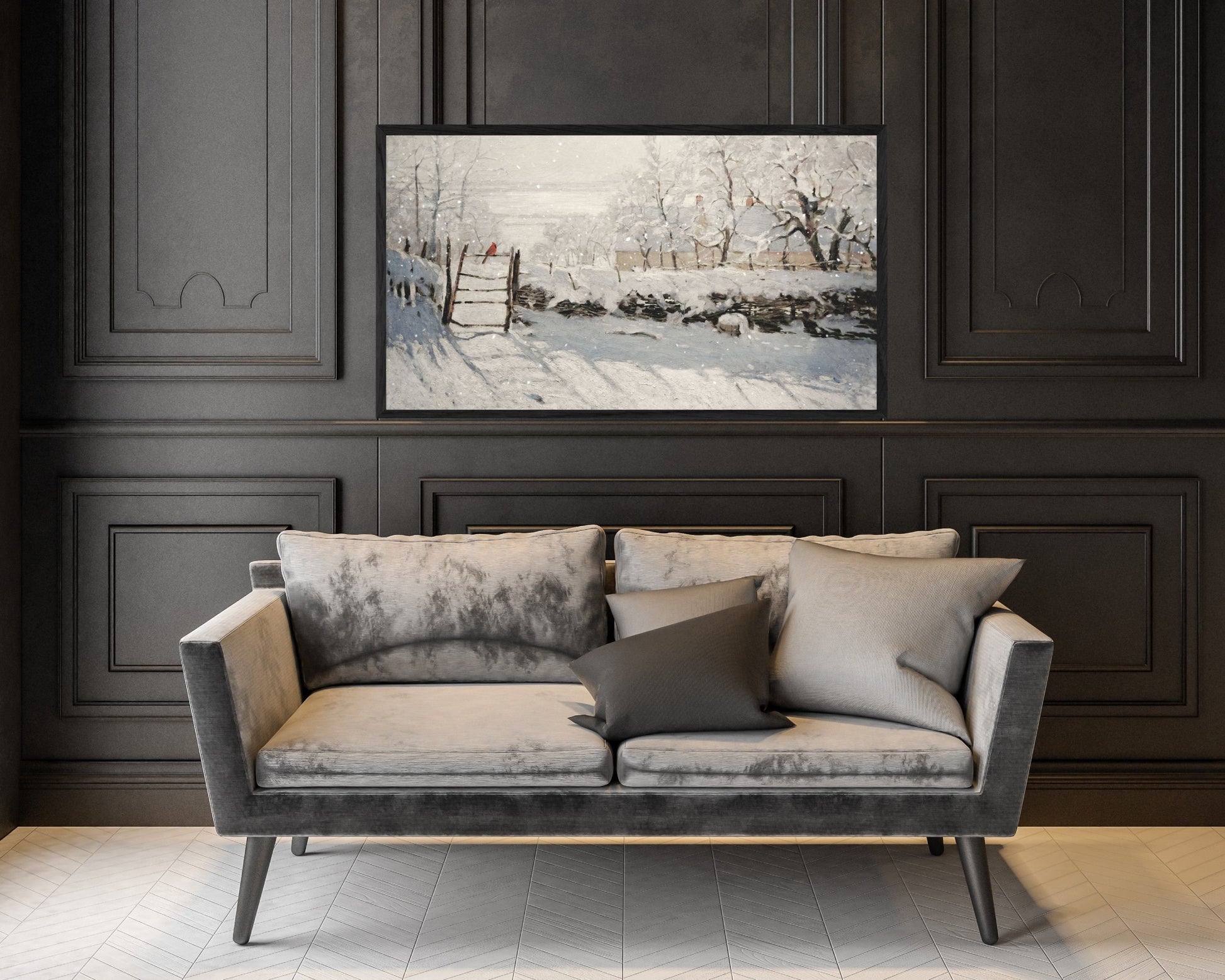 Bird in Winter Landscape Frame TV Art