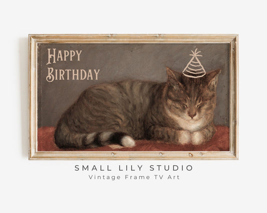 Vintage Happy Birthday for Cat Lover Frame TV Art