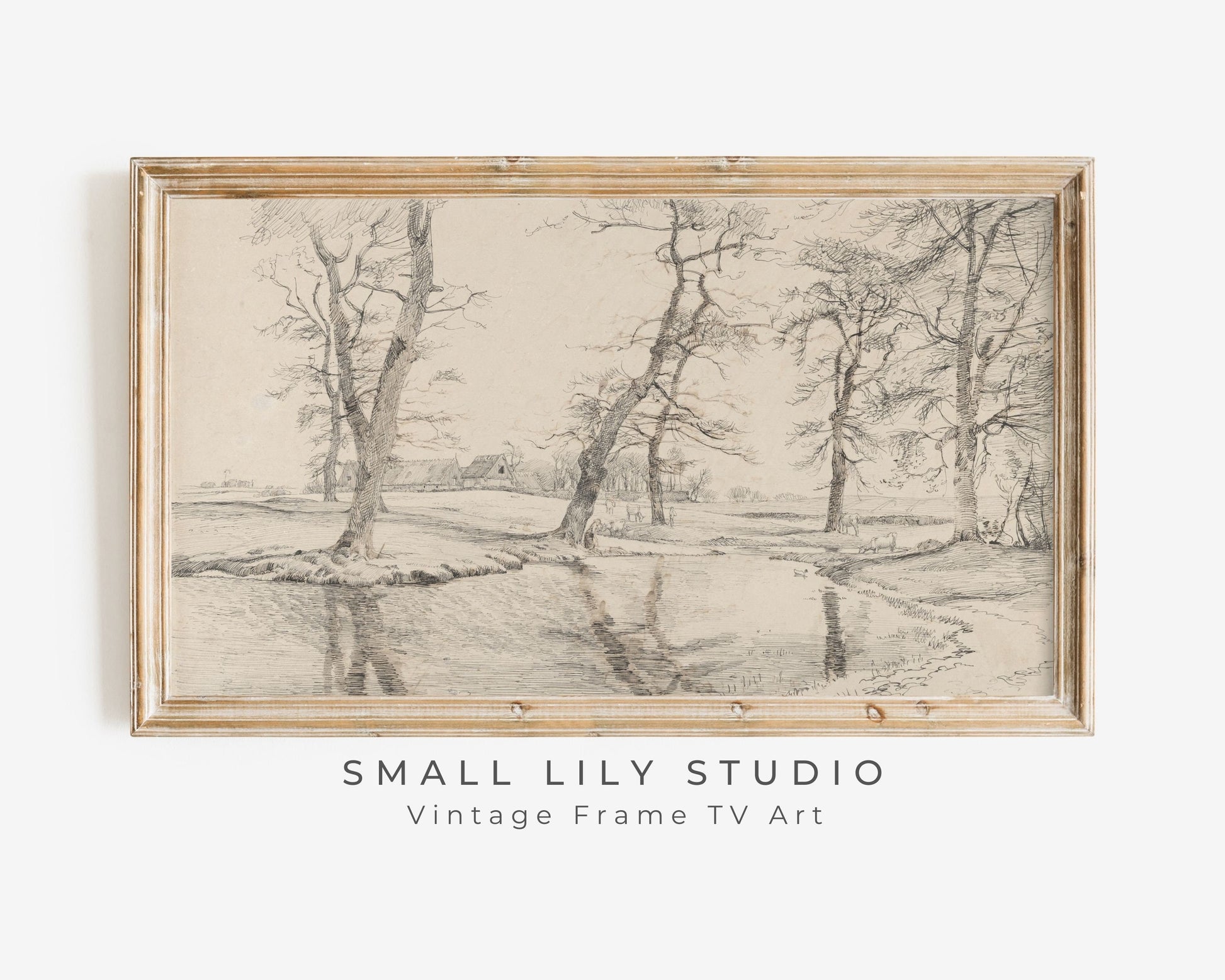 Winter Vintage Landscape Sketch Frame TV Art