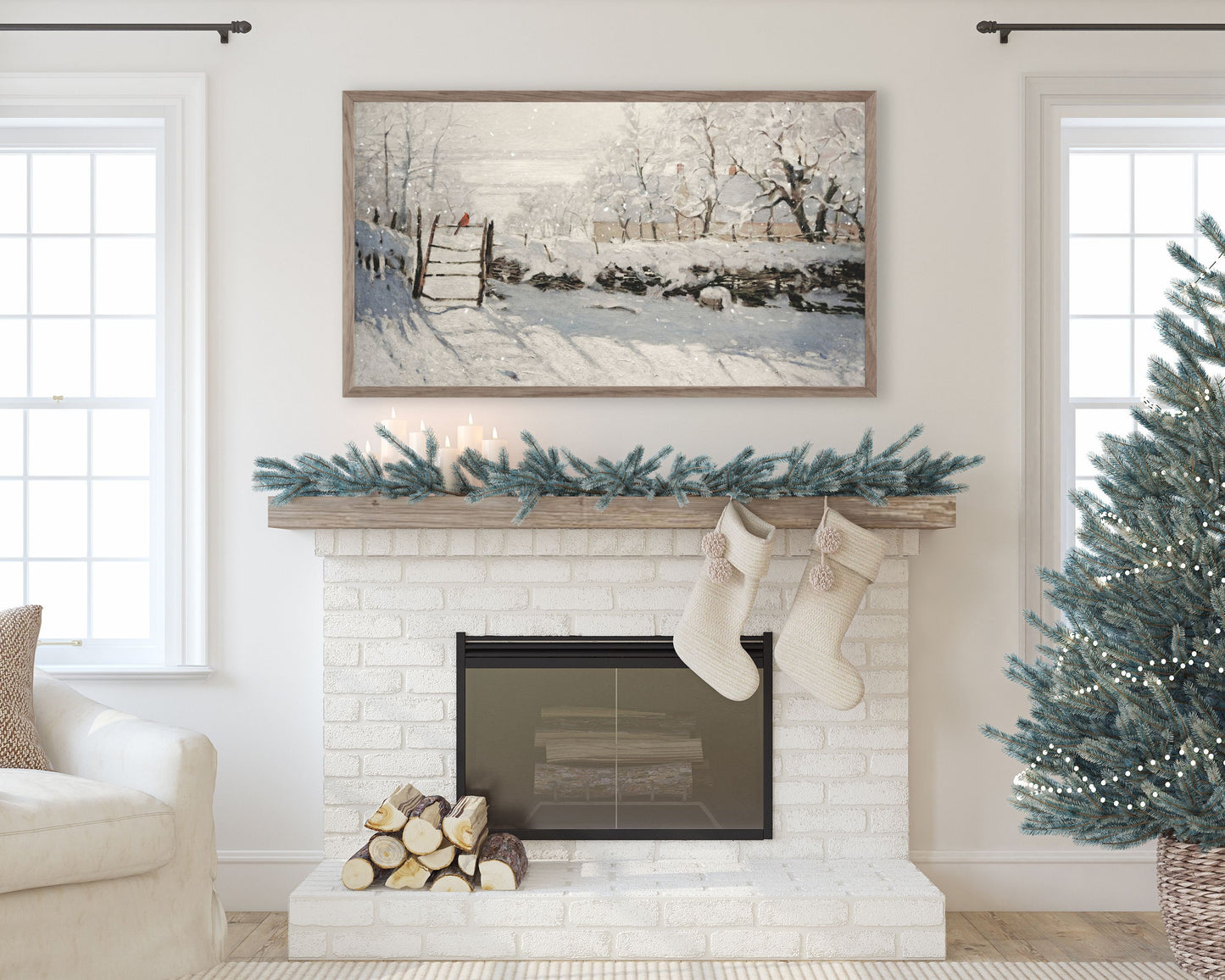 Bird in Winter Landscape Frame TV Art