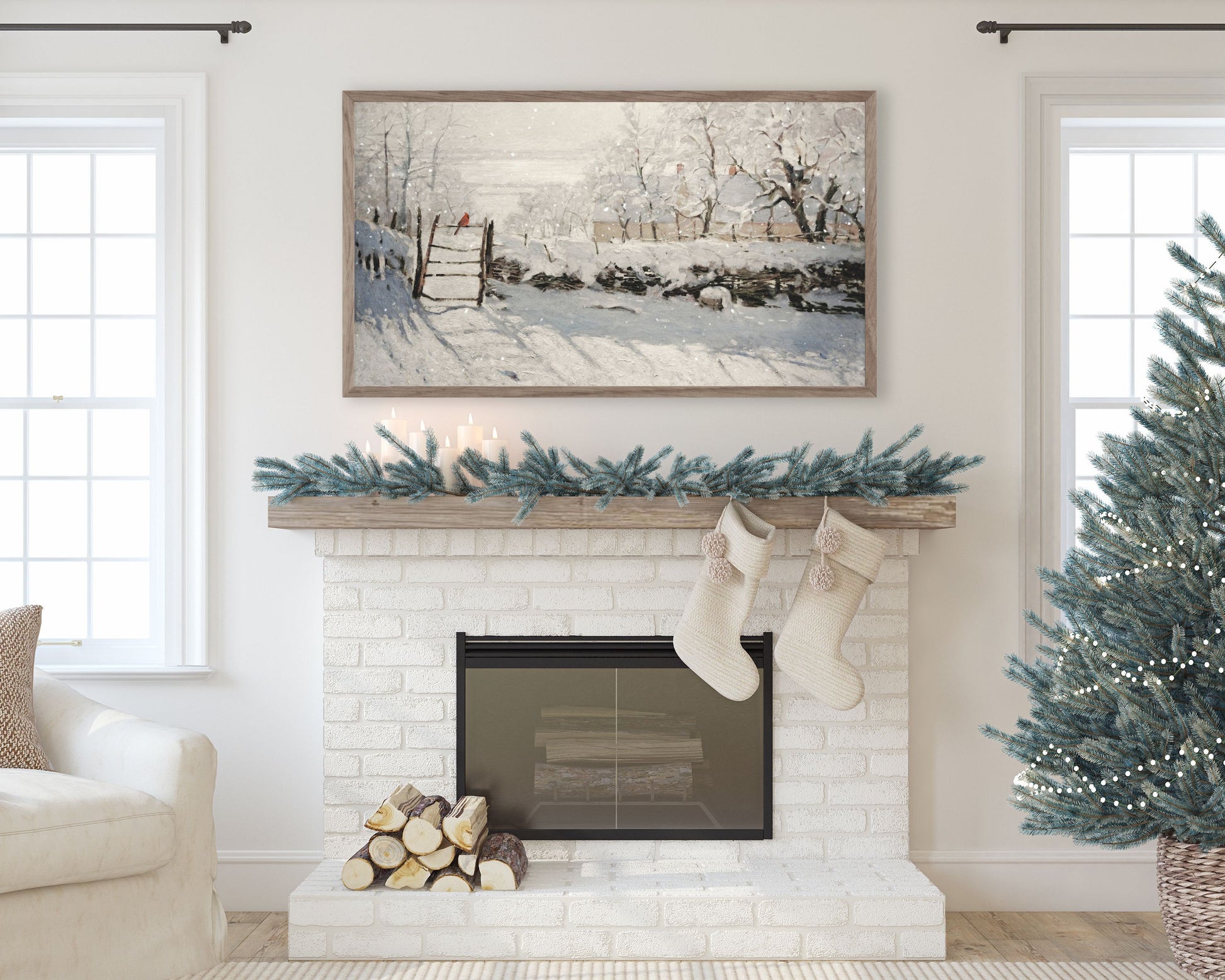 Bird in Winter Landscape Frame TV Art