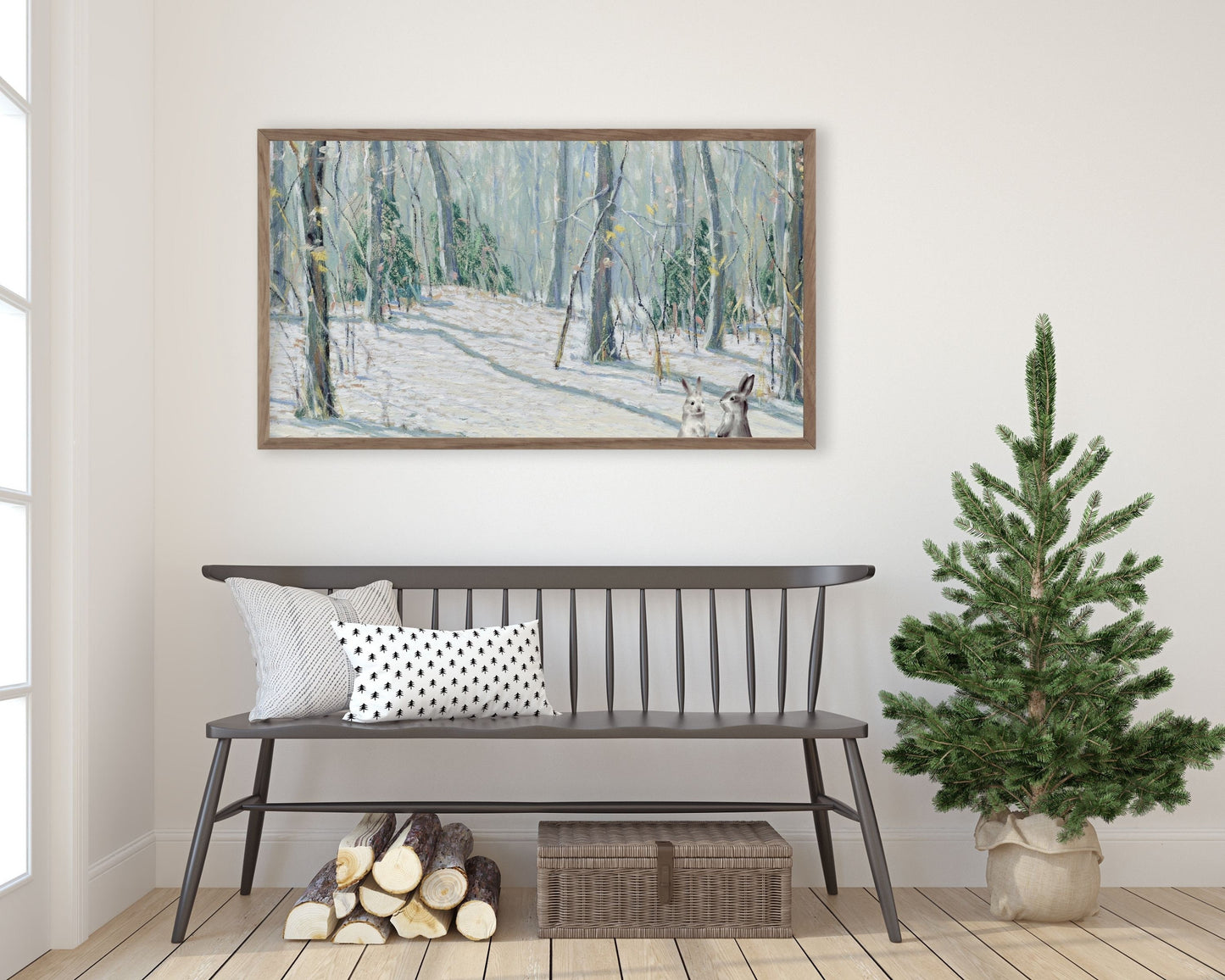 Winter Bunnies in Snow Frame TV Art