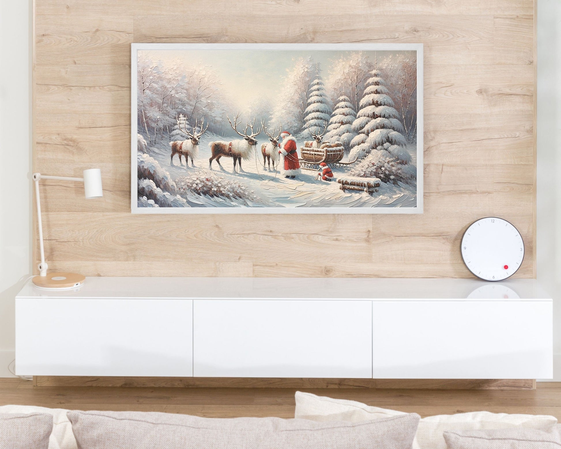 Santa And Reindeer Frame TV Art