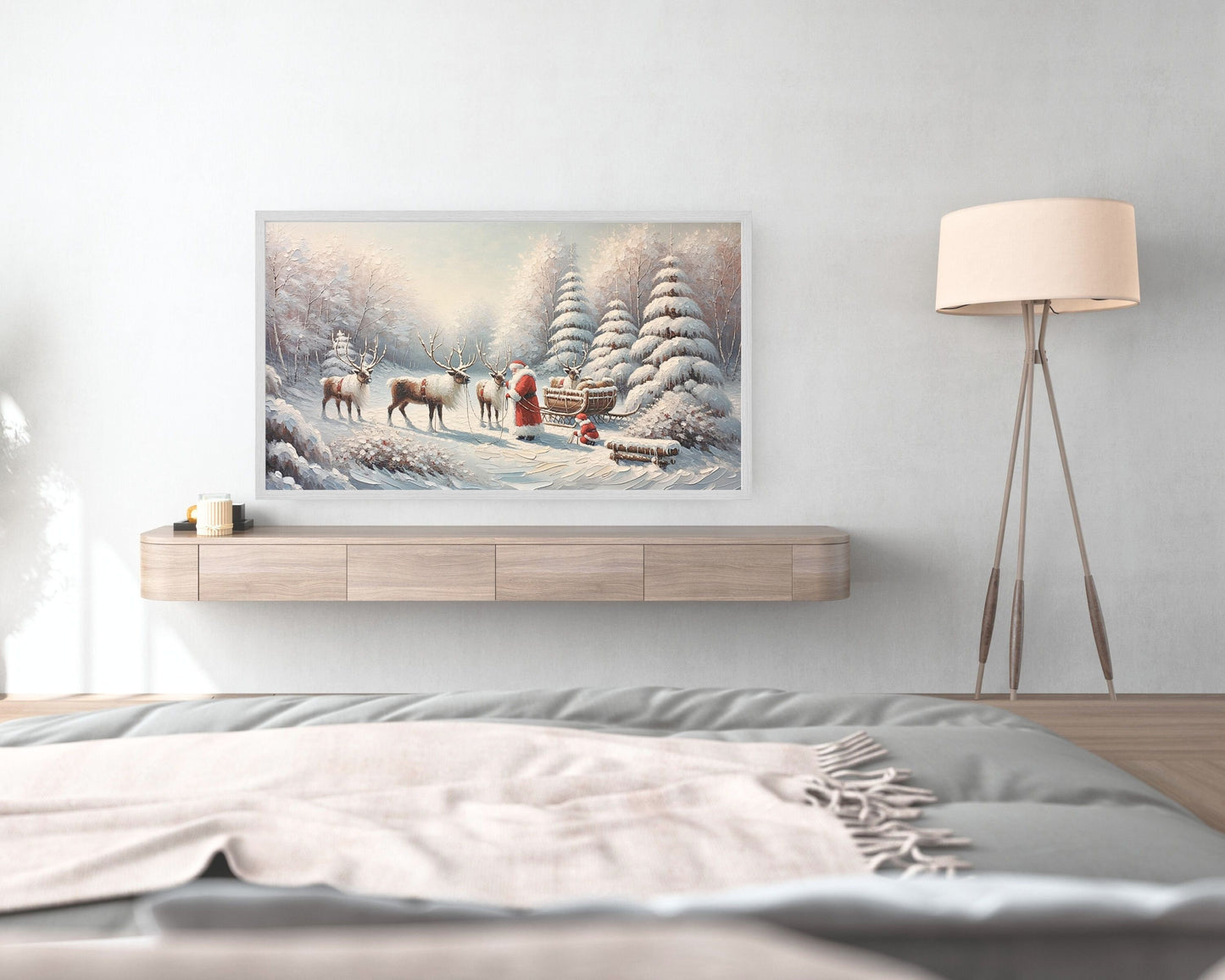 Santa And Reindeer Frame TV Art