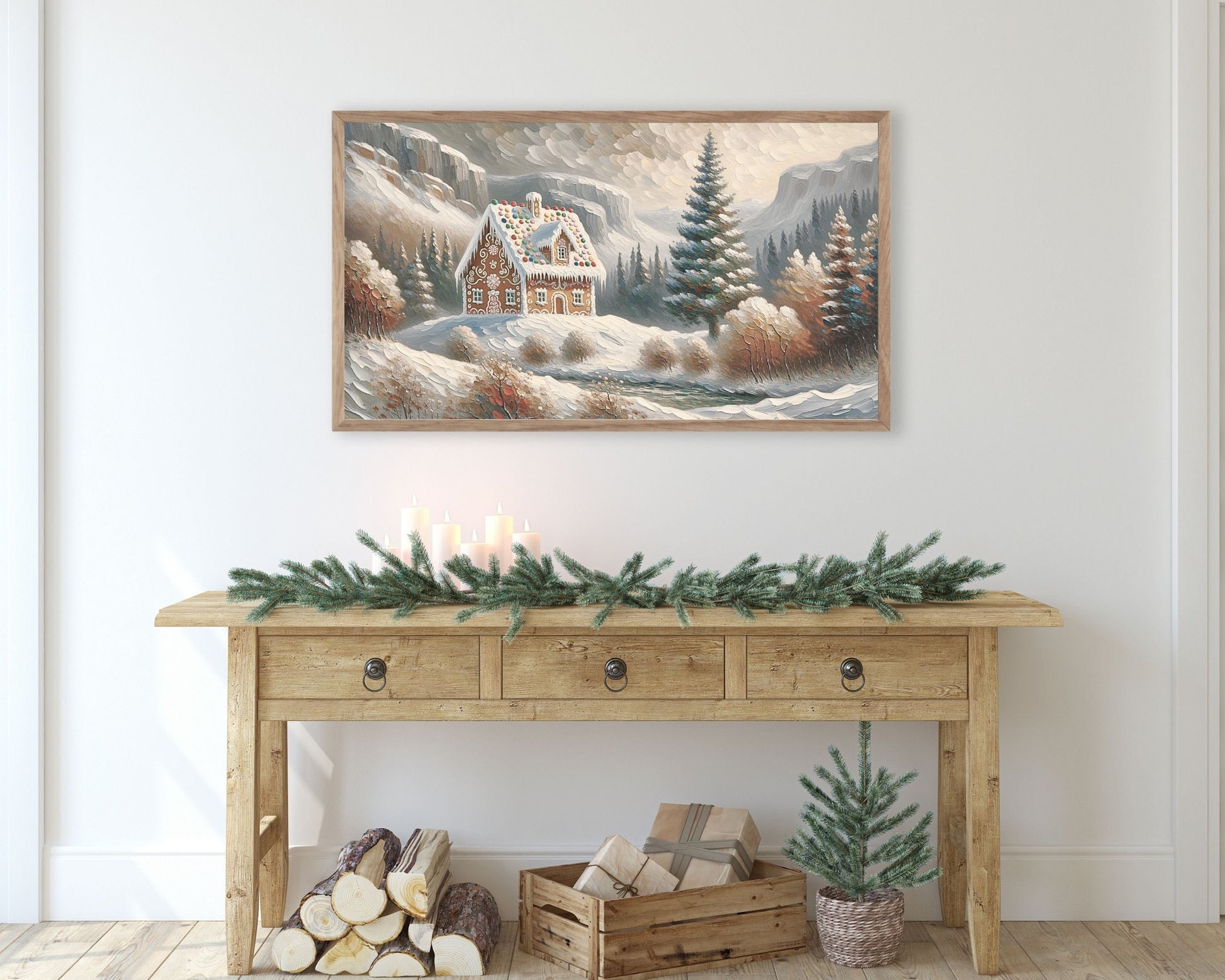 Gingerbread House In Forest Frame TV Art