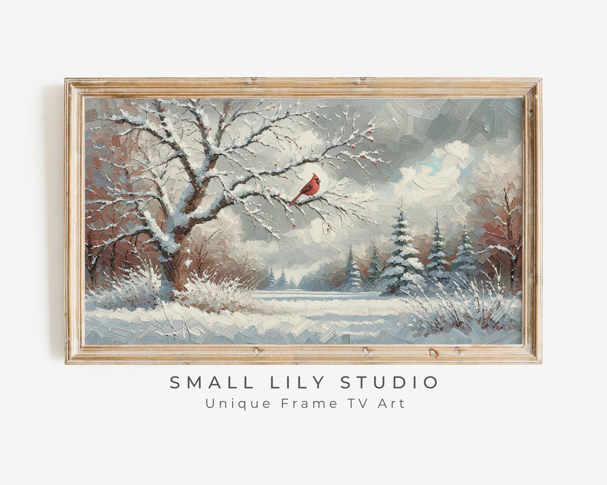 Red Cardinal In Winter Landscape Frame TV Art