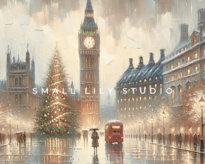 Rainy Christmas London Streetscape Frame TV Art