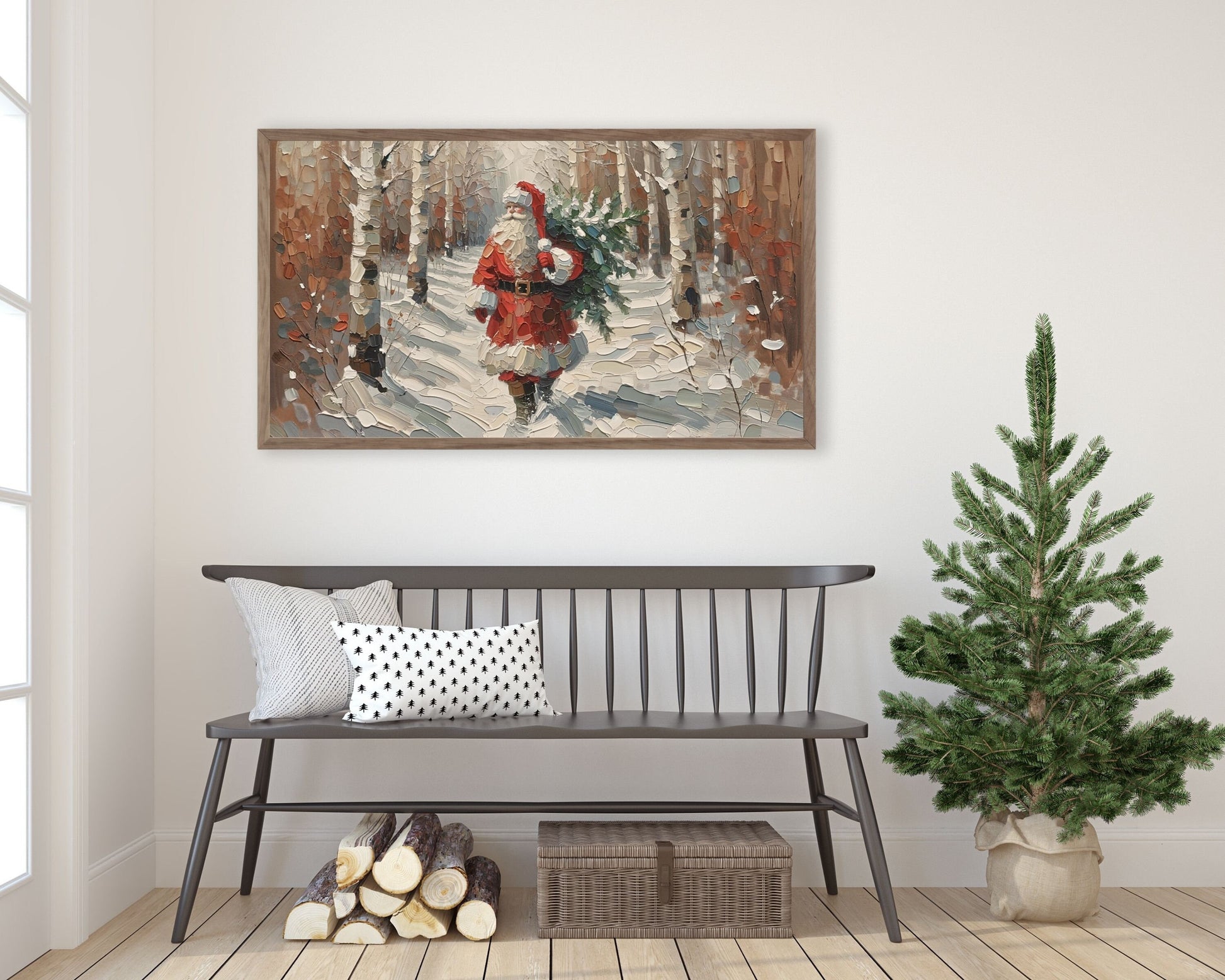 Christmas Santa Claus With Pine Tree Frame TV Art