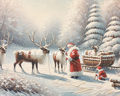 Santa And Reindeer Frame TV Art