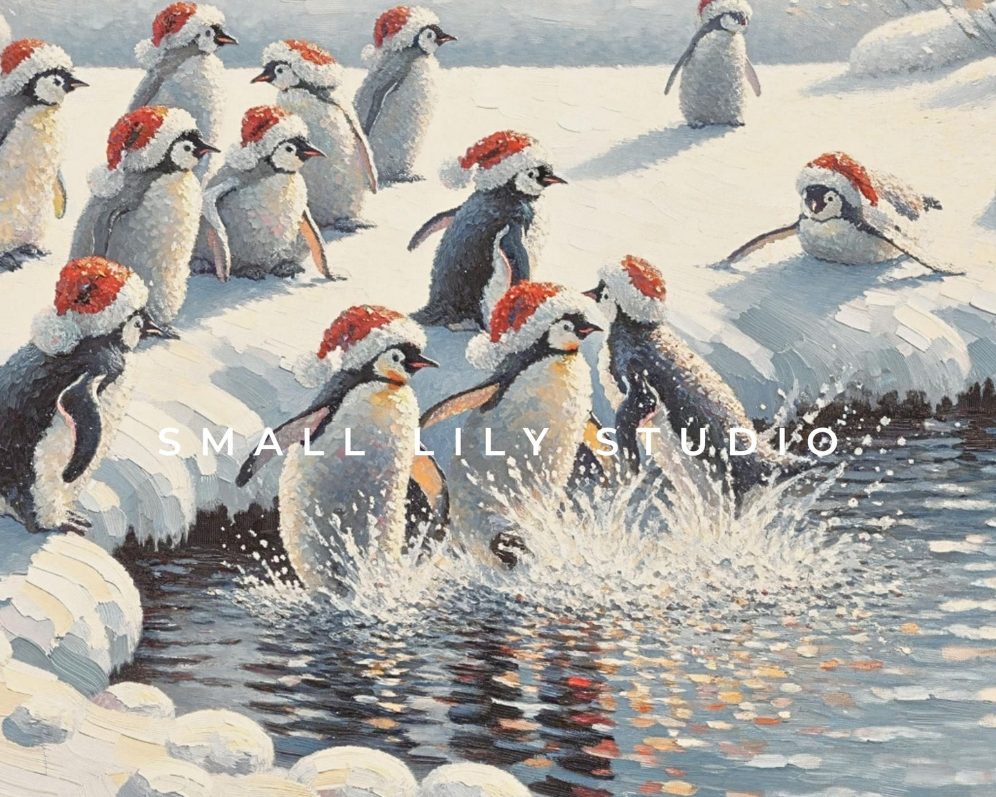 Christmas Penguins In Santa Hats Frame TV Art