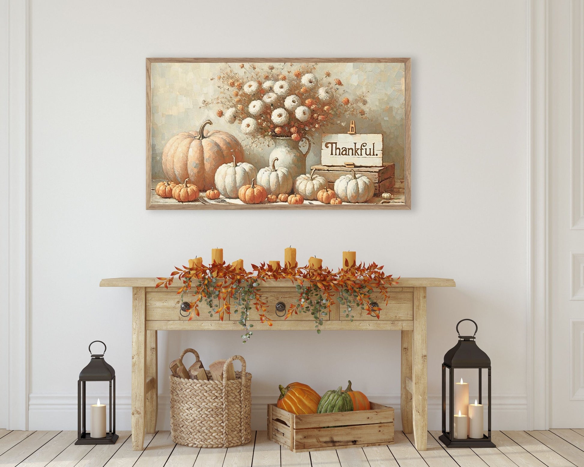 Thanksgiving Pumpkins and Flowers Frame TV Art