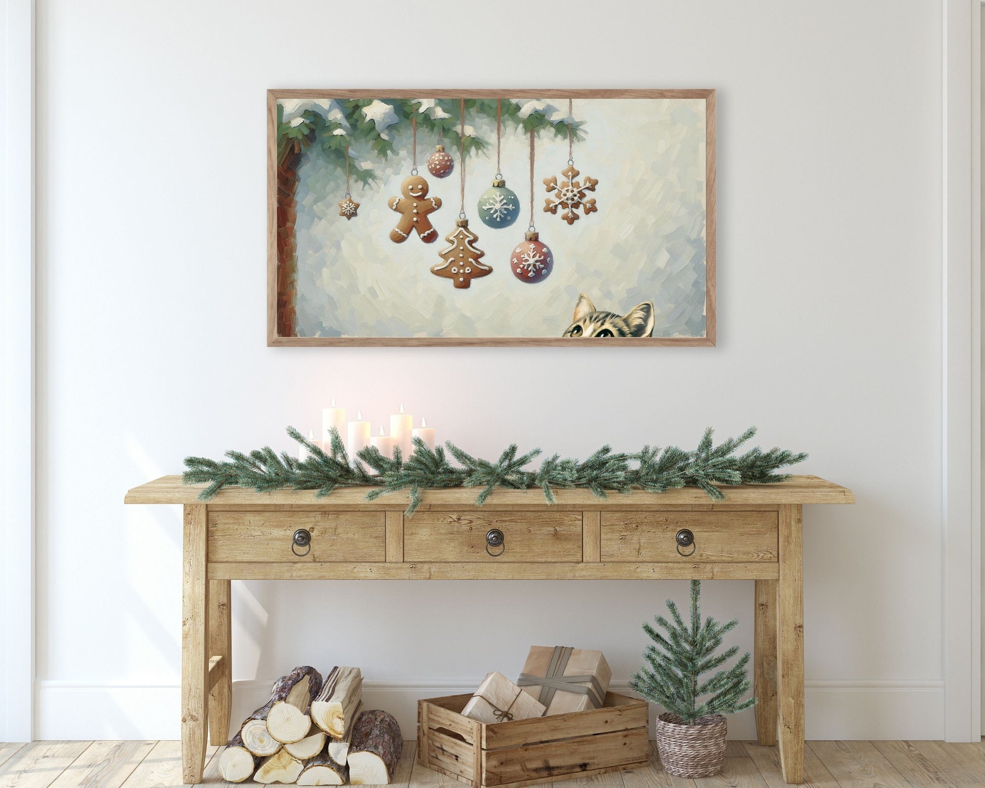 Christmas Tree And Cat Frame TV Art