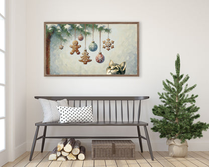 Christmas Tree And Cat Frame TV Art