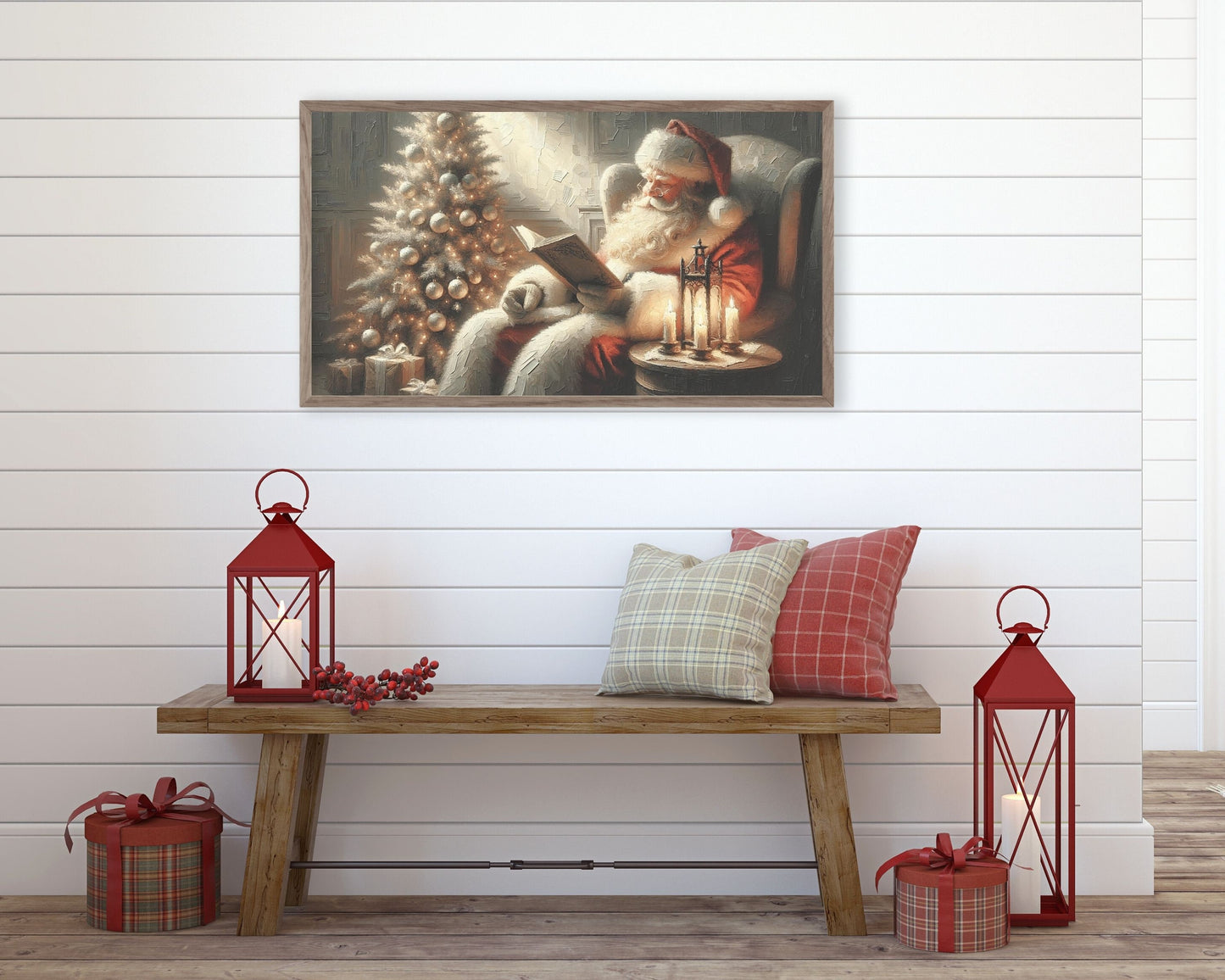 Santa Reading By Christmas Tree Frame TV Art