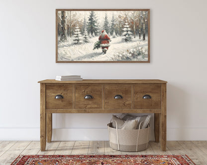 Santa Claus with Pine Tree Christmas Frame TV Art